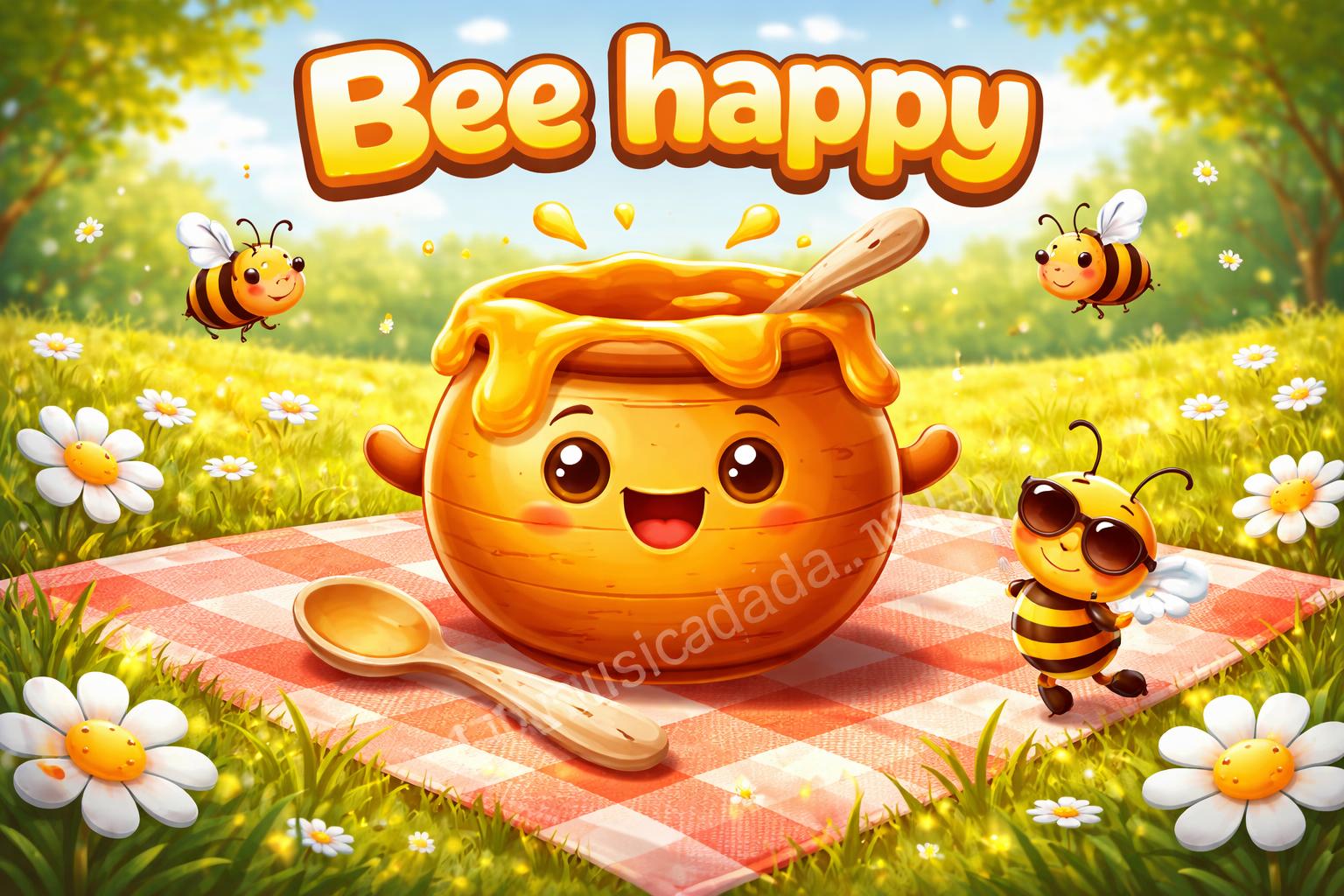 Bee caption cartoon honey pot