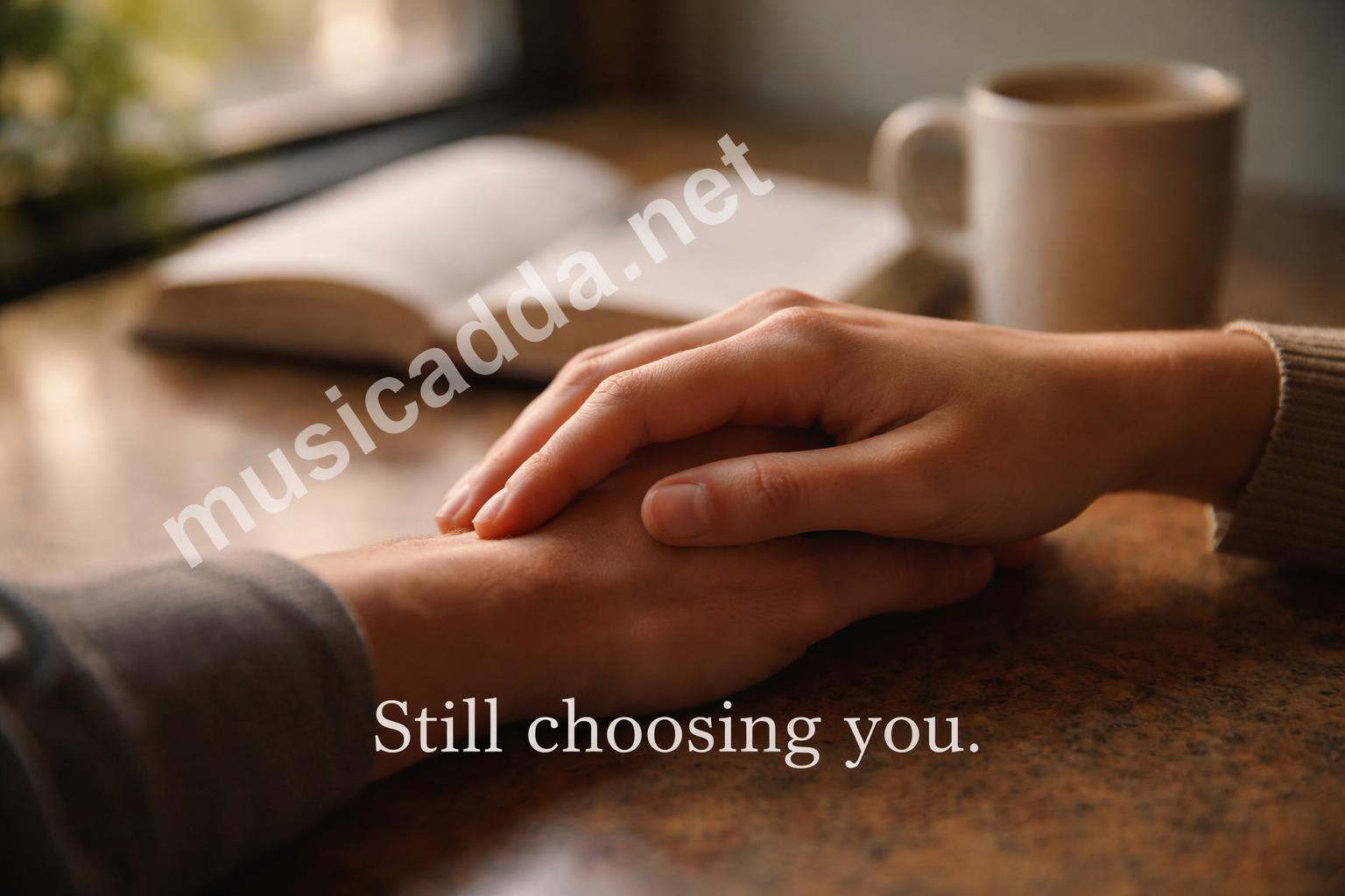 Close up hand holding partner love caption