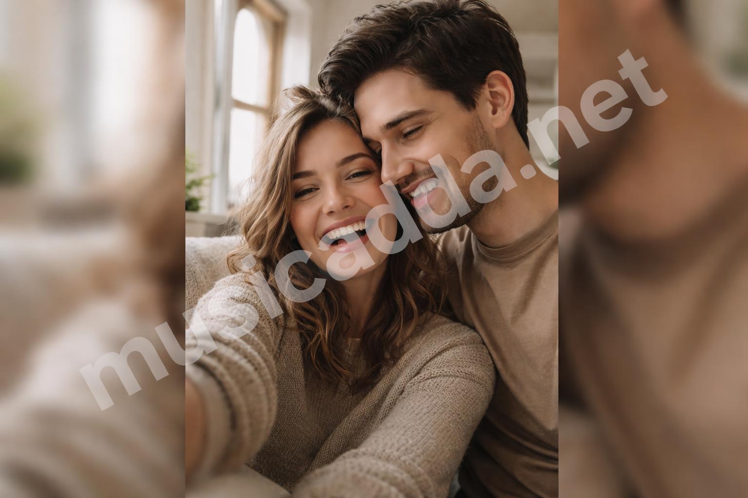 Couple selfie soft romantic caption