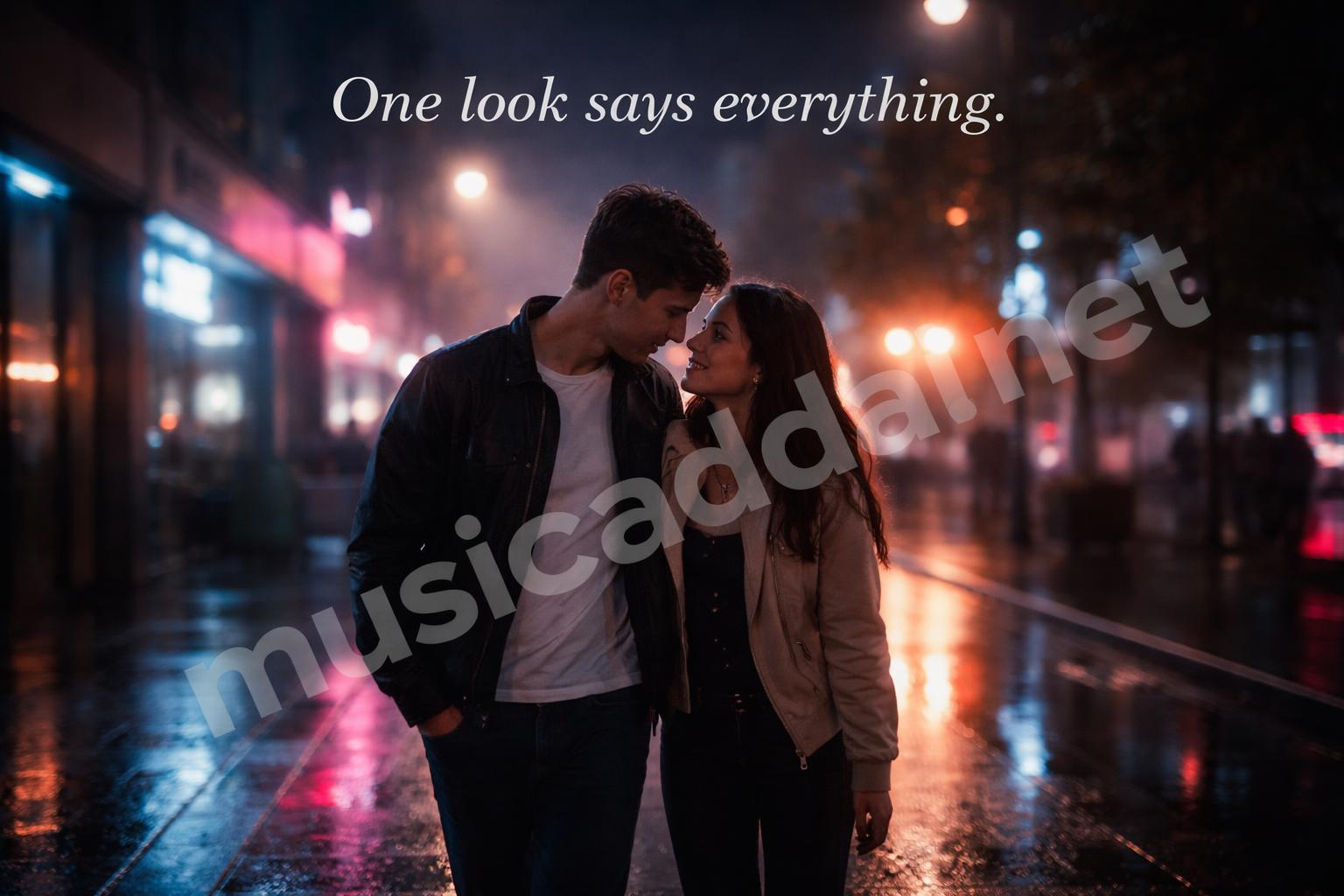 Couple under neon light nightwalk
