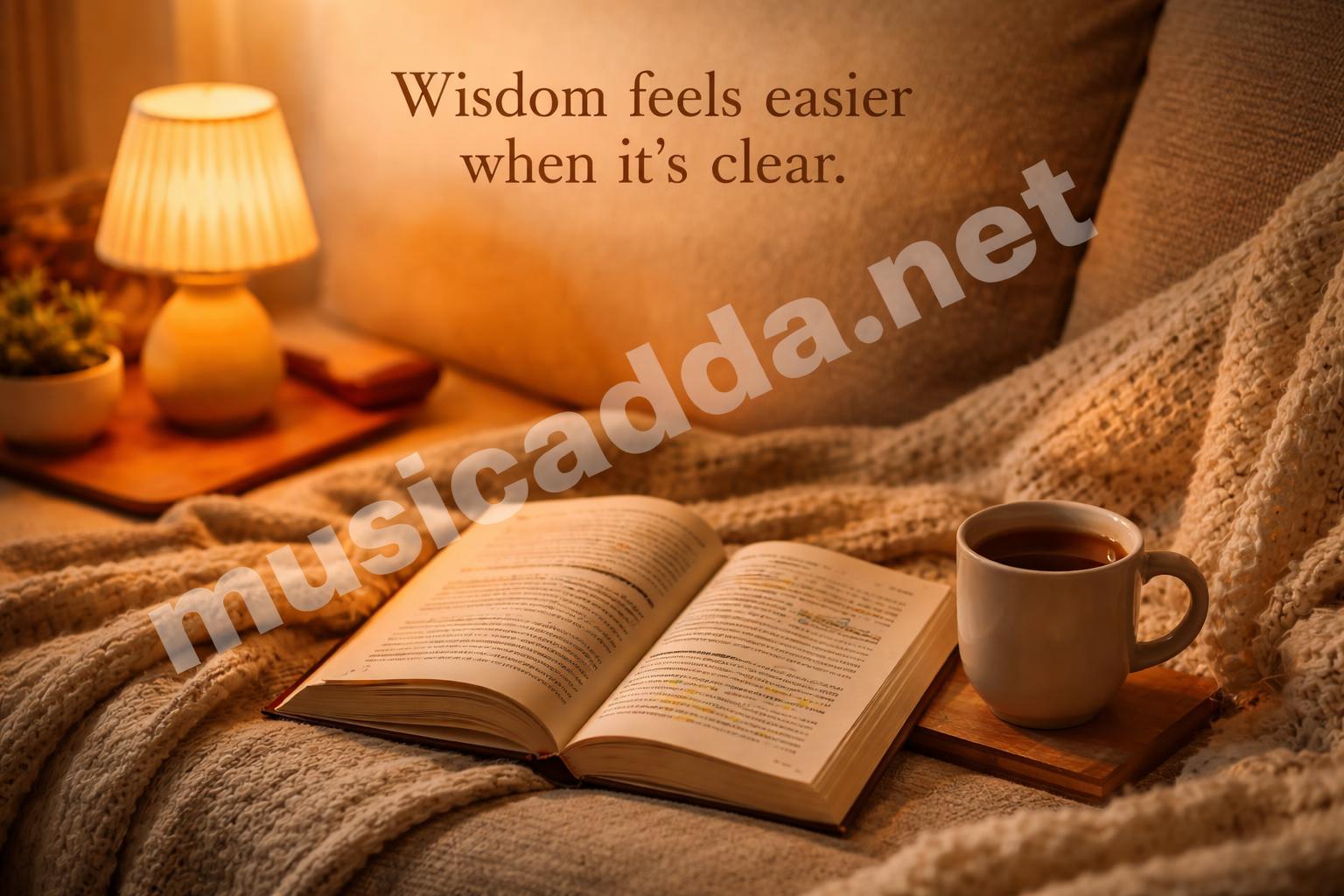 Cozy quote book with tea and lamp