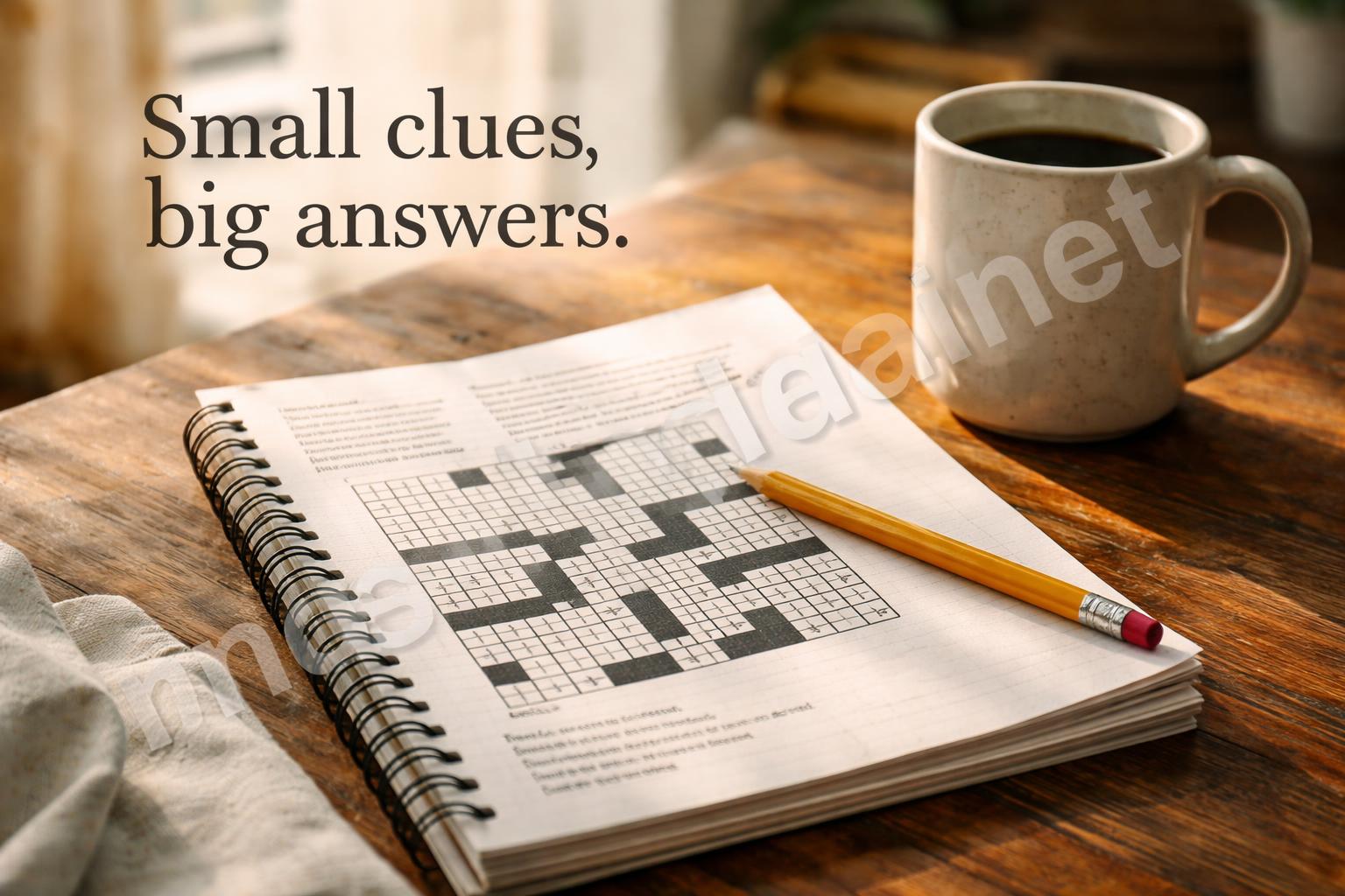 Crossword clue notes and pencil on table