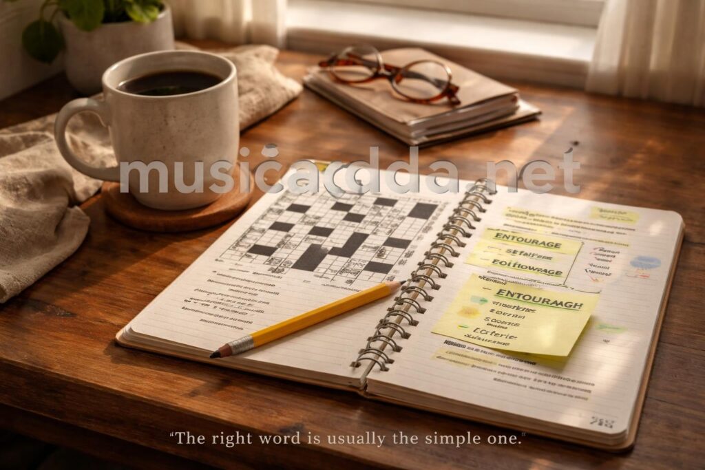 Crossword clue retinue notebook puzzle