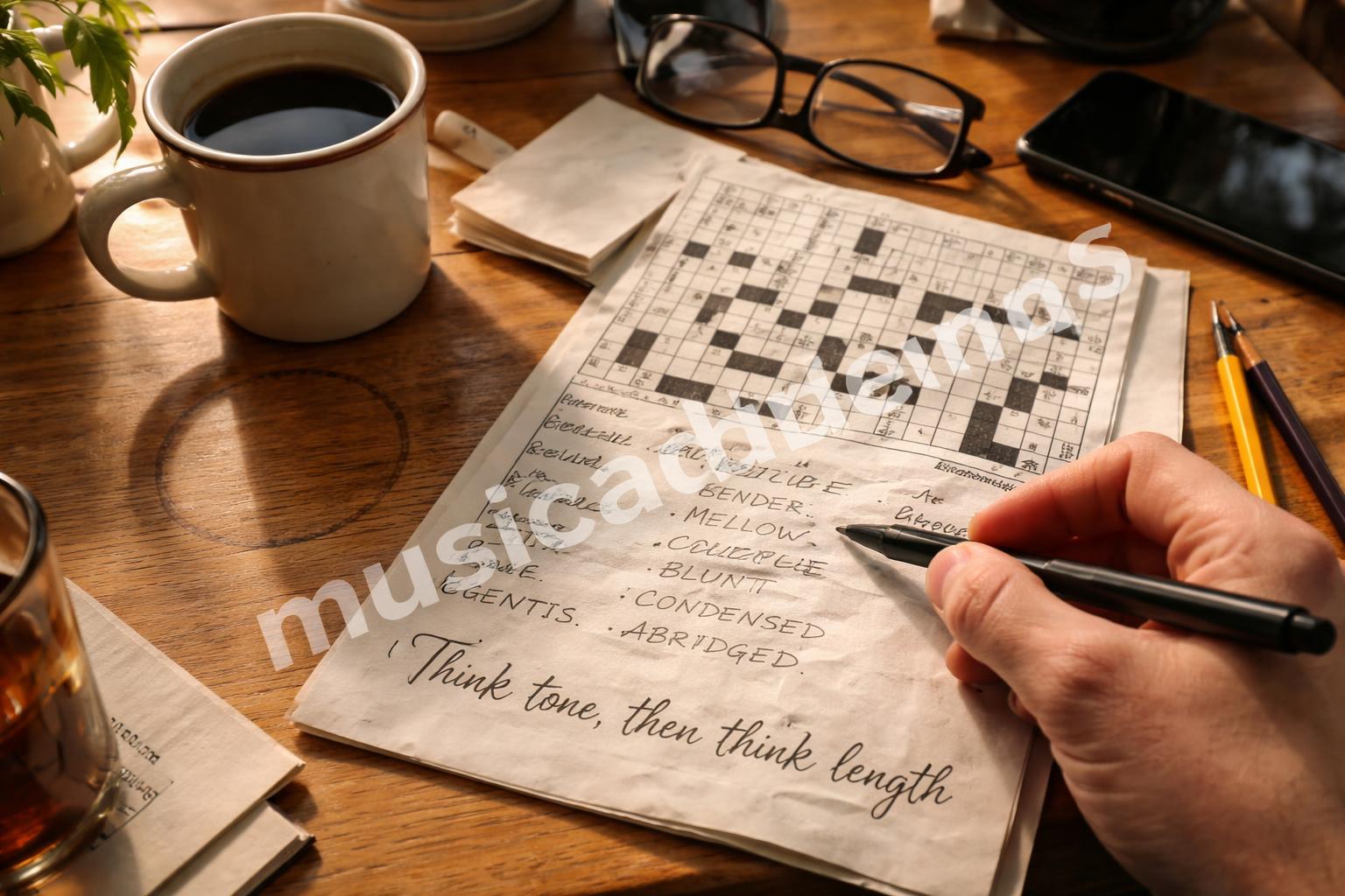 Crossword clue synonym notes on desk