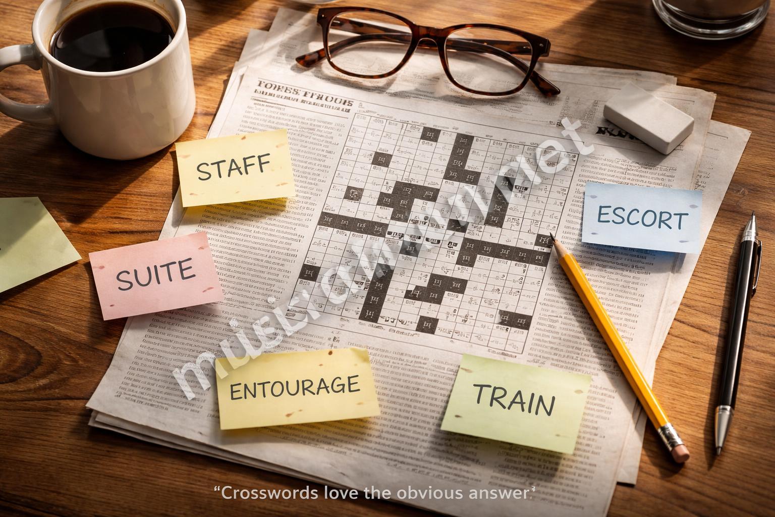Crossword retinue possible answers flatlay
