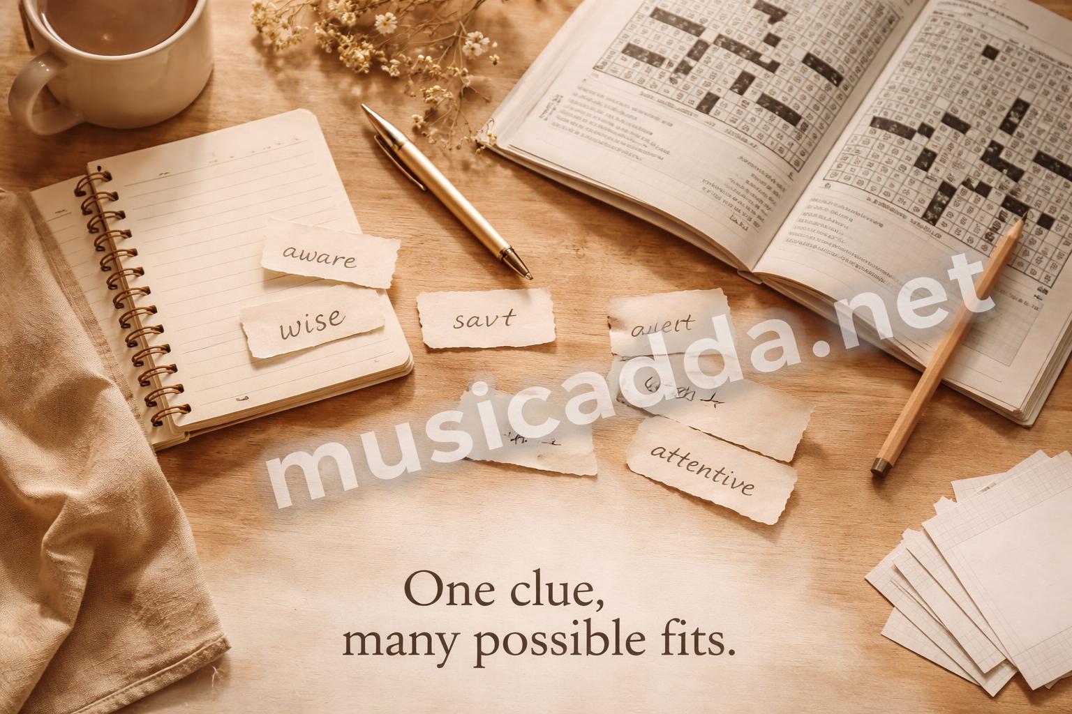 Dictionary style crossword clue reference card