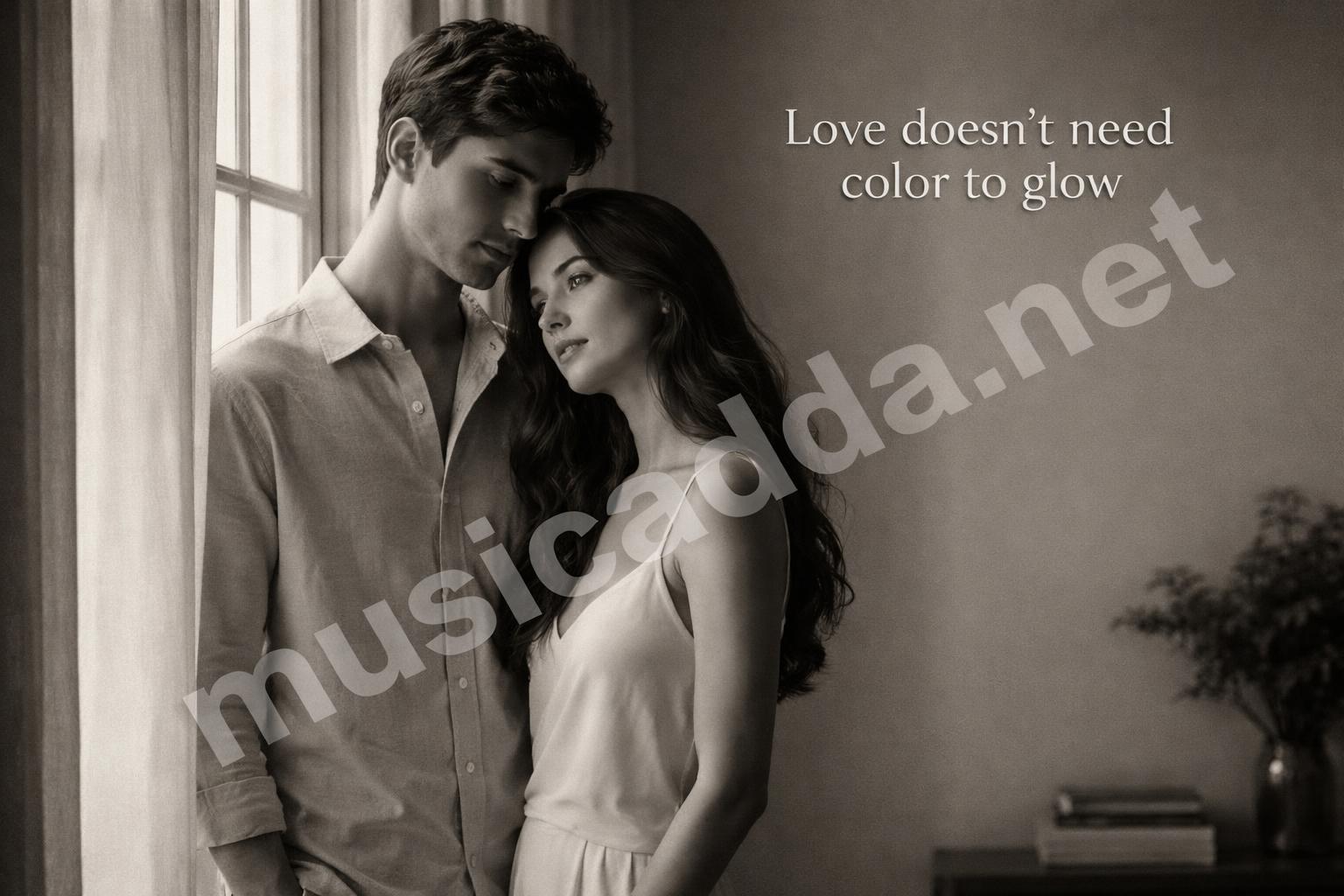 Elegant black and white couple standing by window