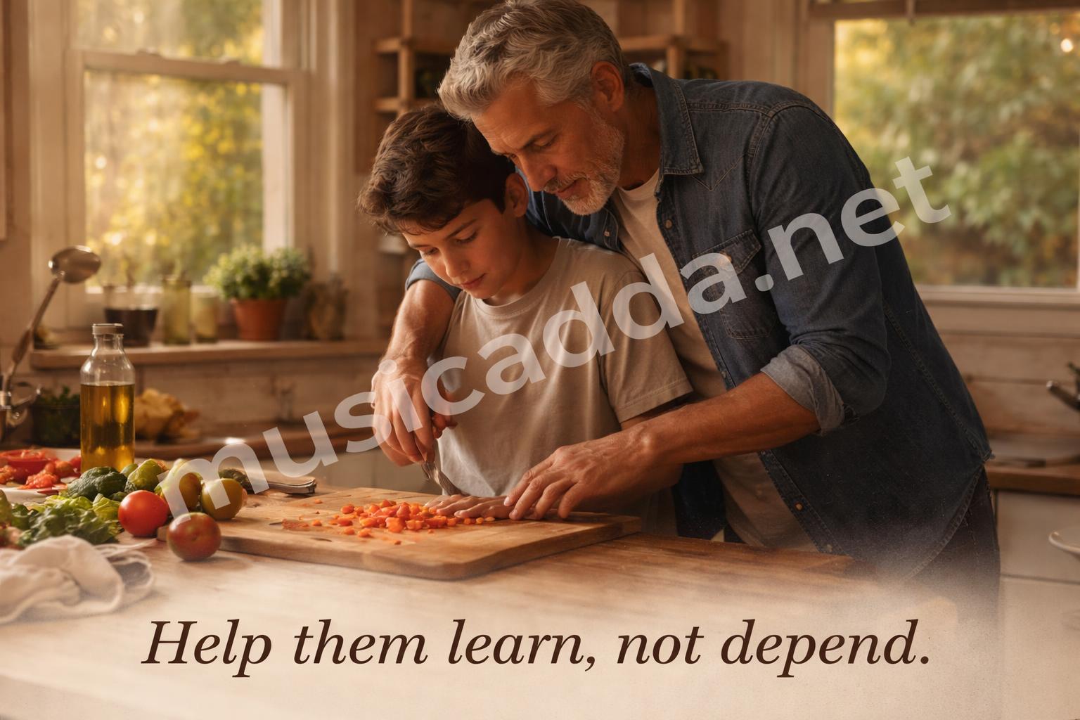 Family learning and sharing skills home scene
