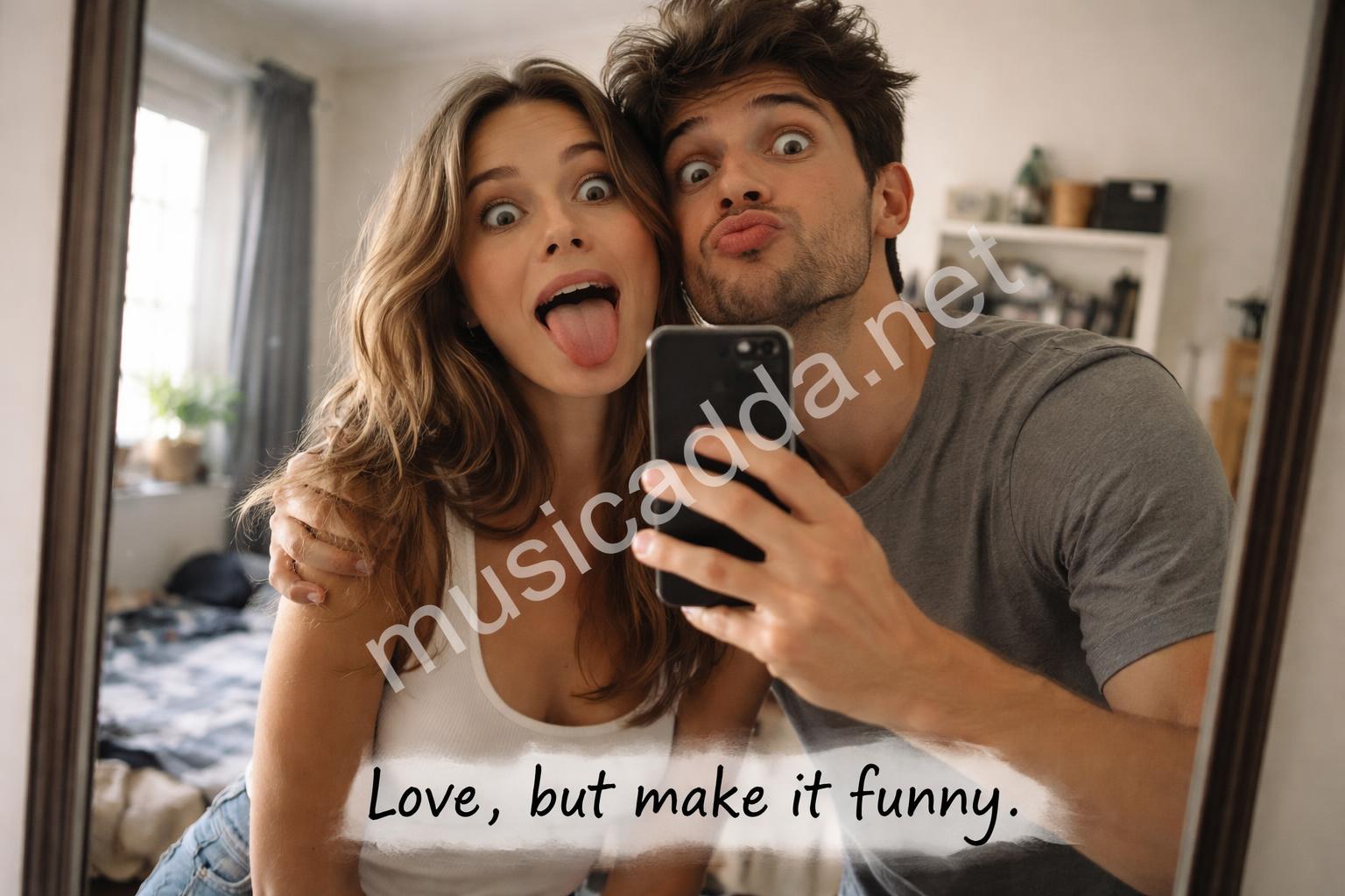 Funny couple selfie playful instagram