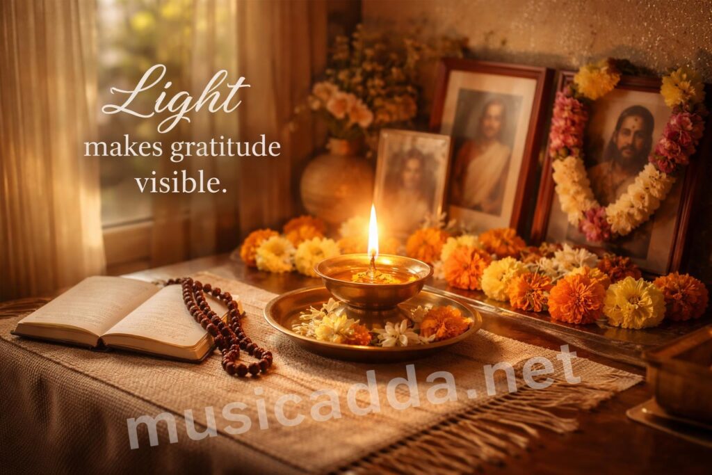 Guru purnima gratitude altar with lamp