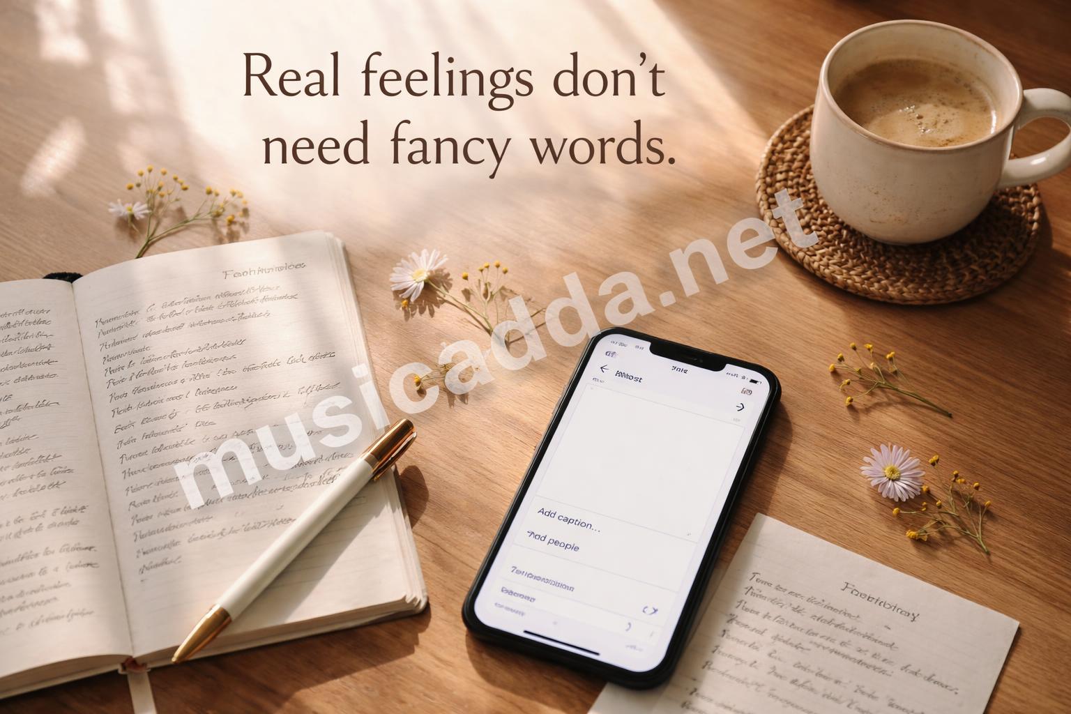 Handwritten love notes and phone screen caption ideas