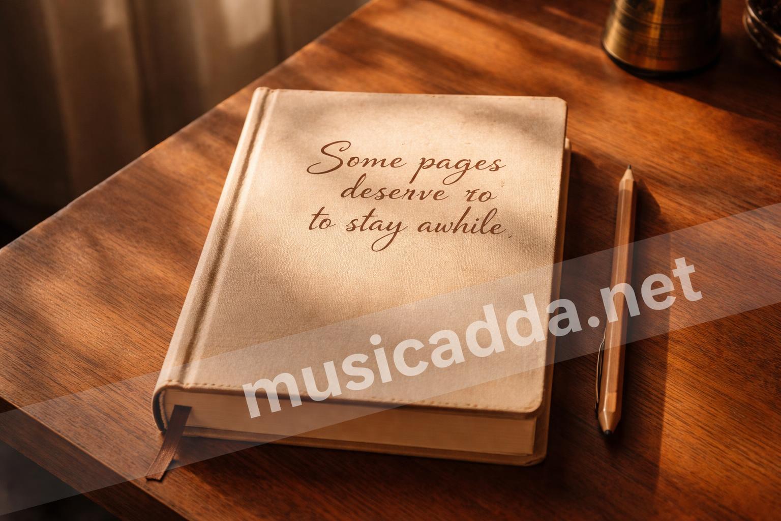 Hardcover journal on wooden desk with pencil