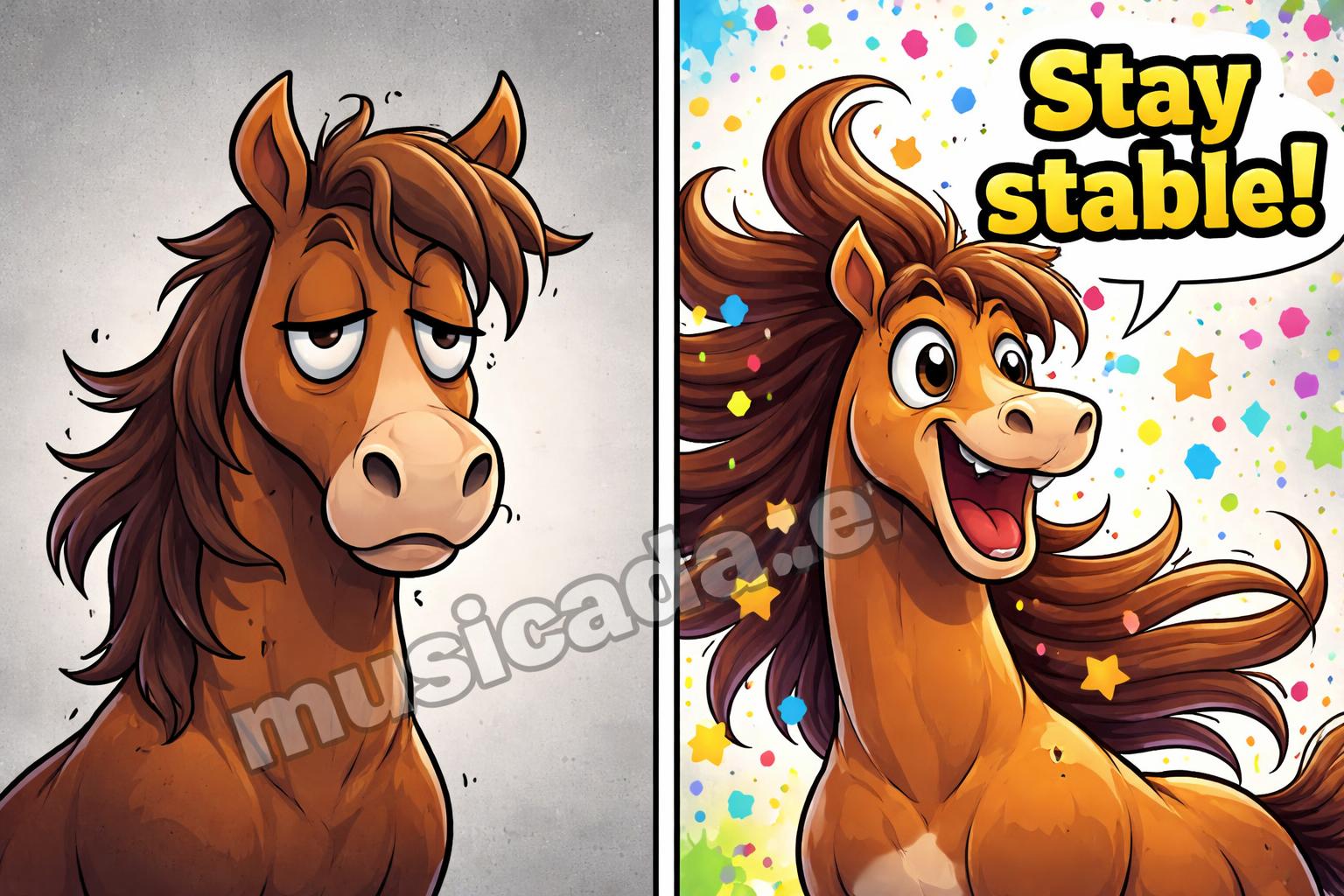 Horse pun before after comic