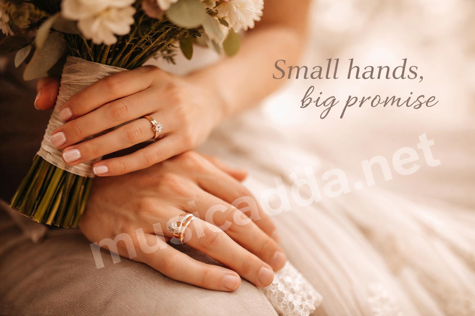 Just married couple hand holding closeup