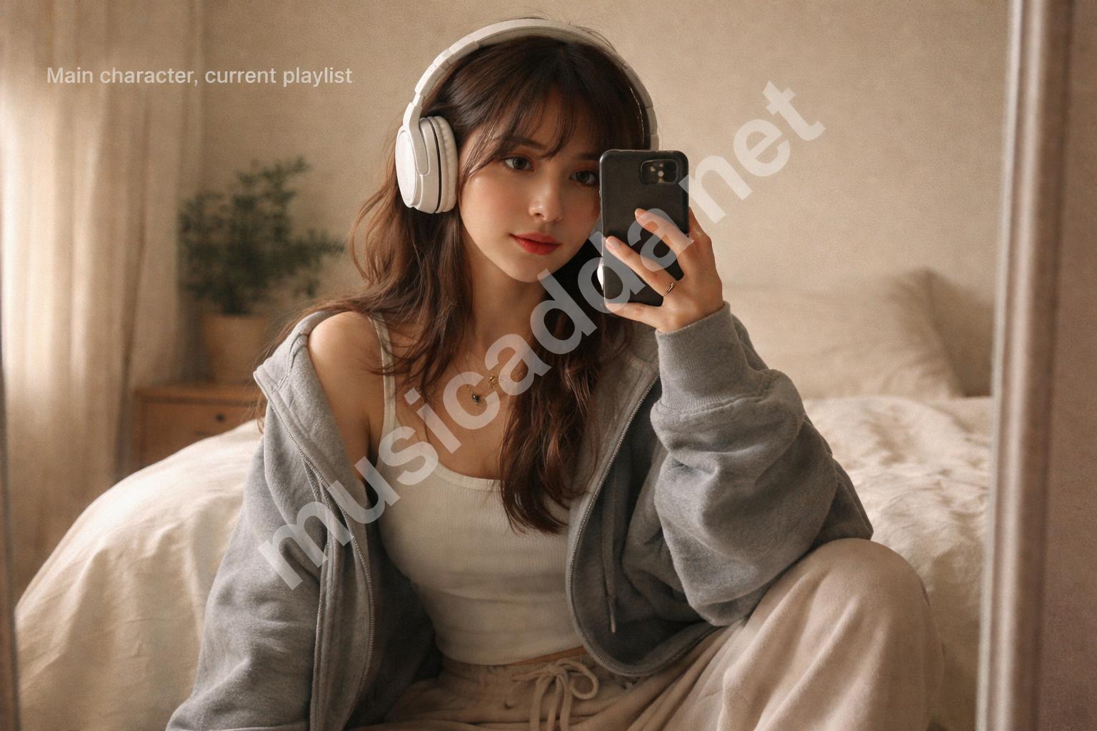 Music aesthetic mirror selfie headphones