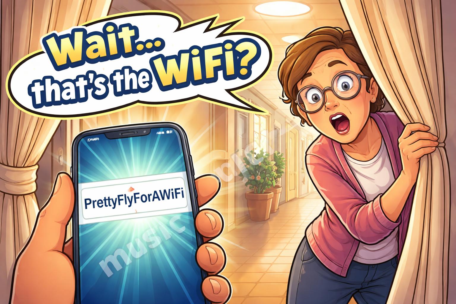 Neighbor peeking at router name cartoon
