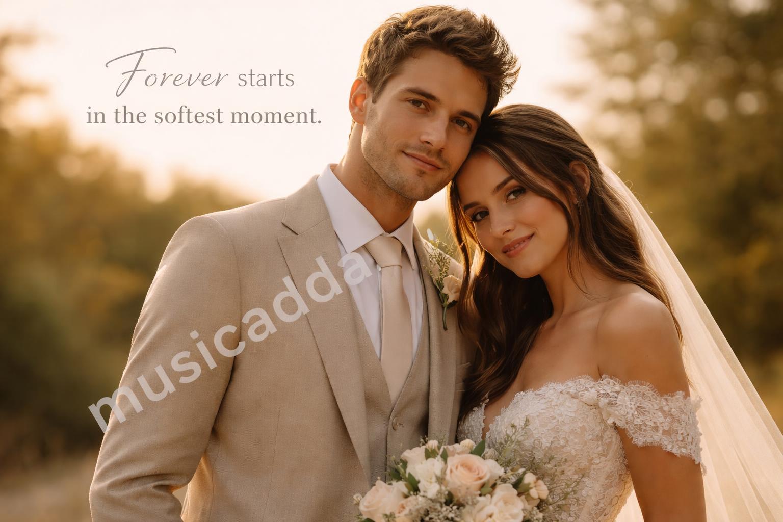Newly married couple golden hour portrait
