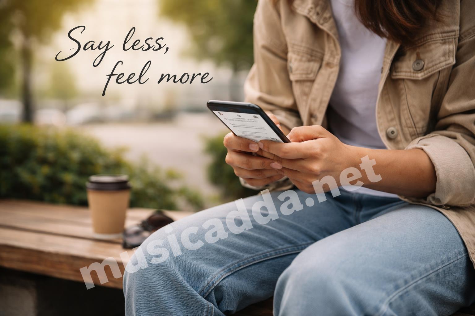 Phone screen writing instagram love caption on bench