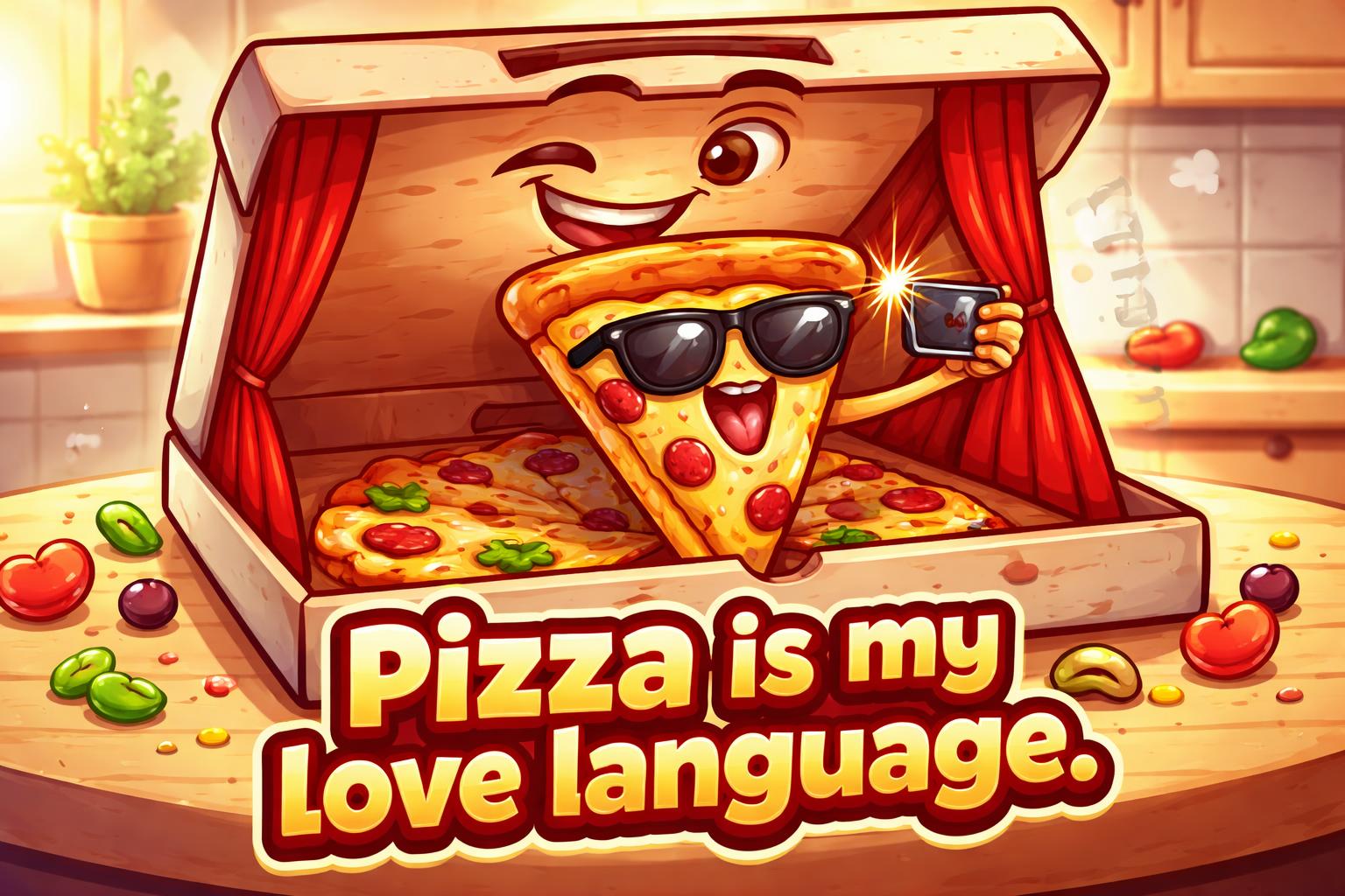 Pizza box social caption cartoon