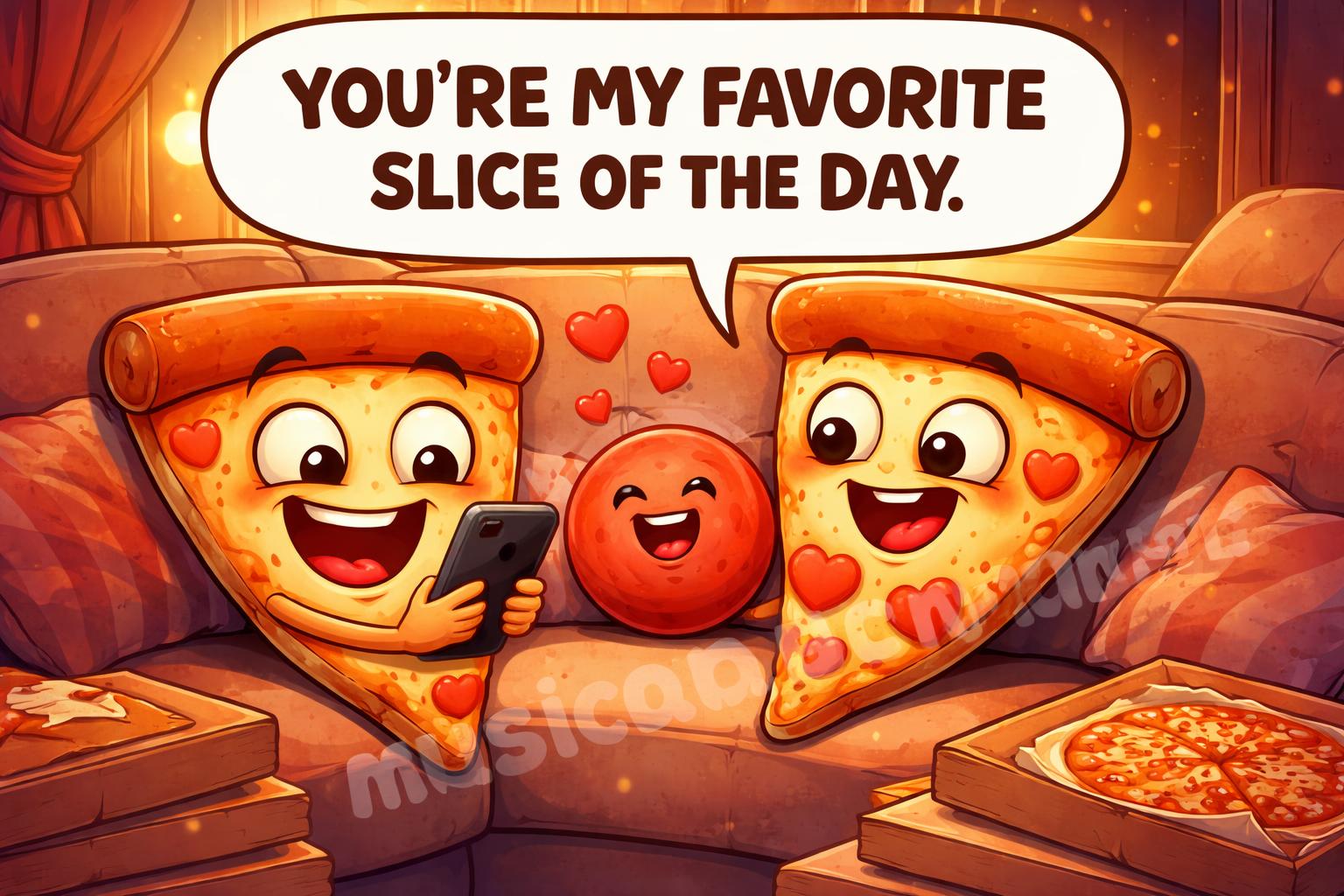 Pizza friends text message cartoon