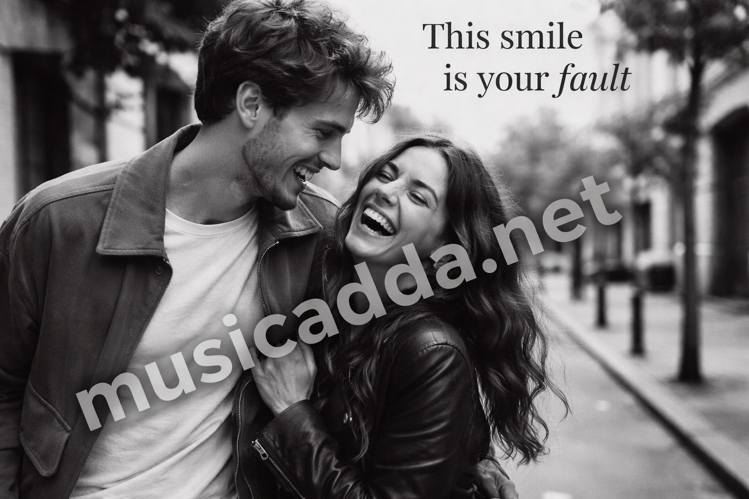 Romantic black and white couple laughing together