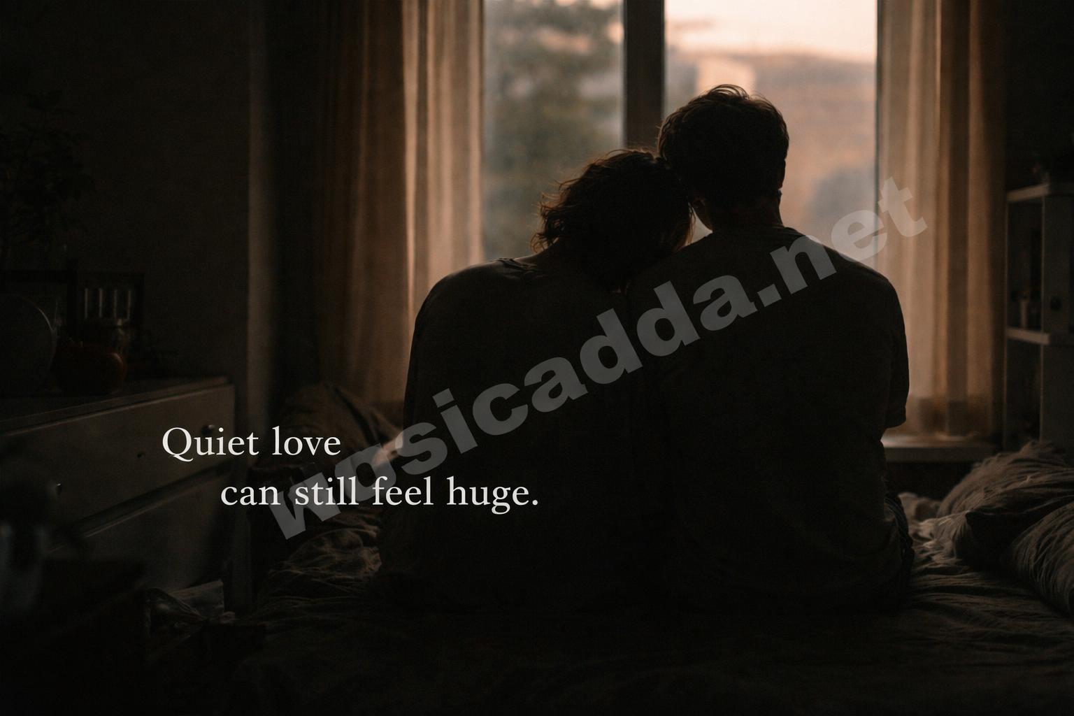 Romantic couple silhouette soft light caption mood
