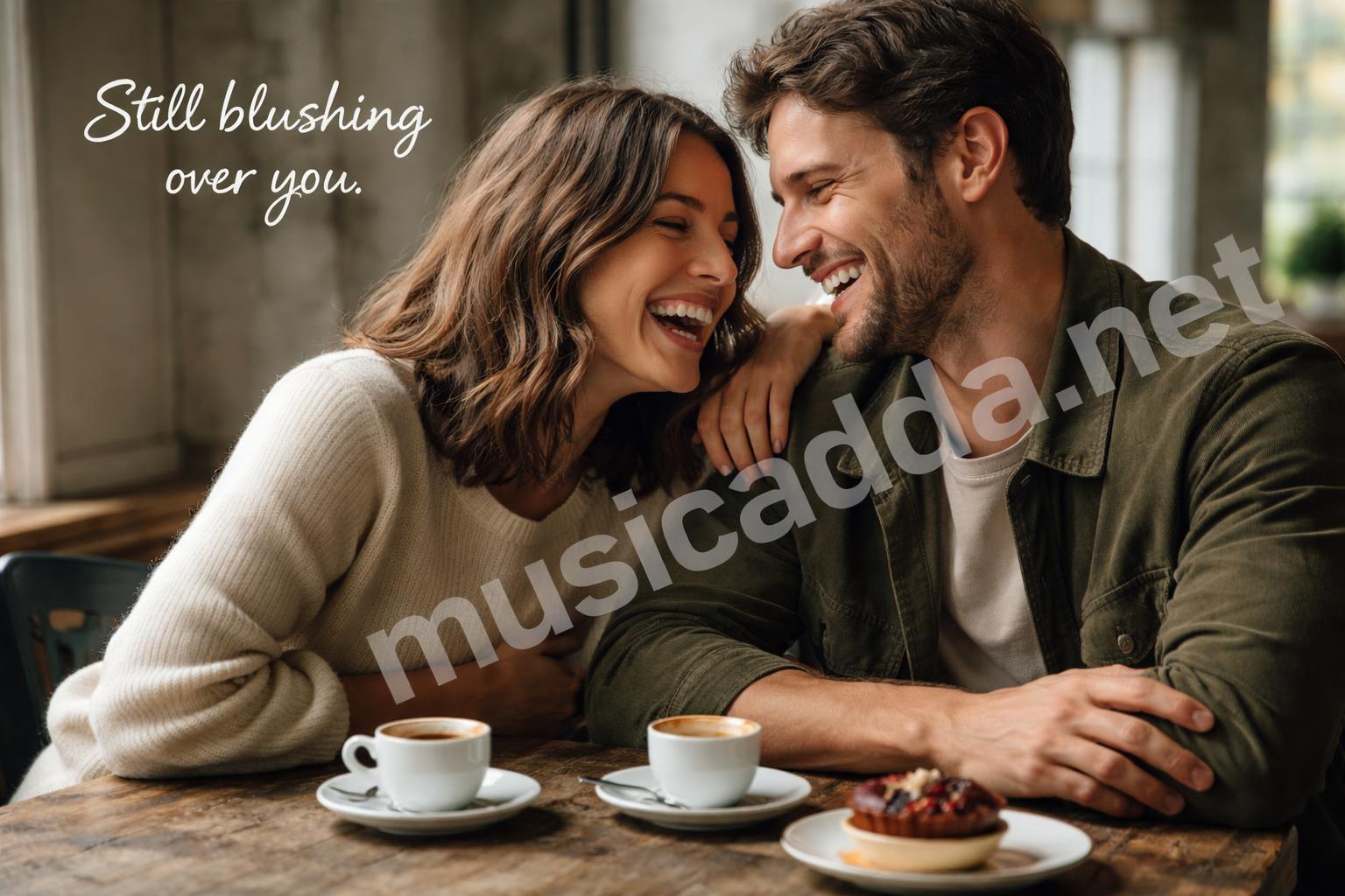 Romantic laughing couple candid photo