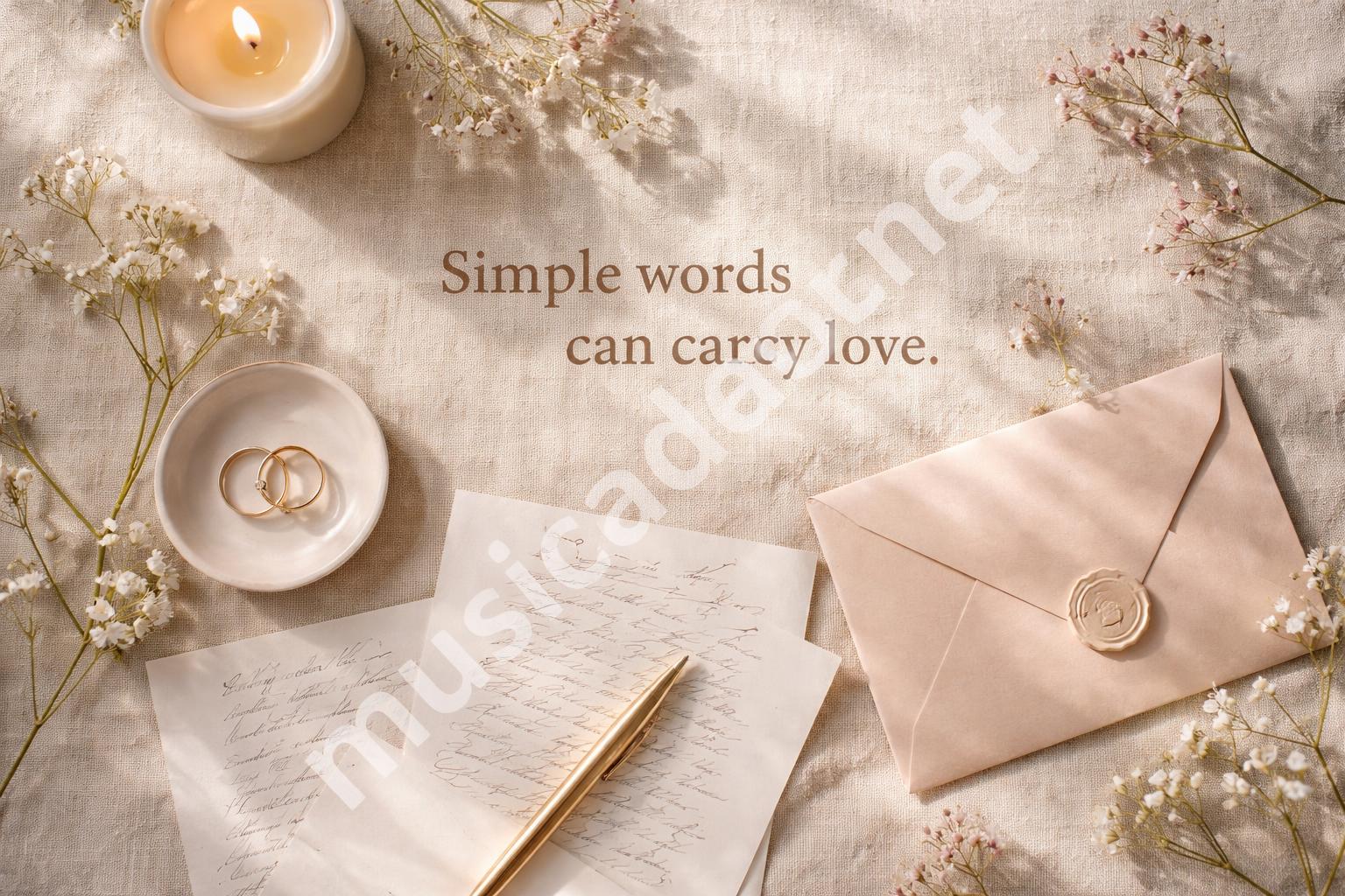 Romantic love captions flat lay candle flowers