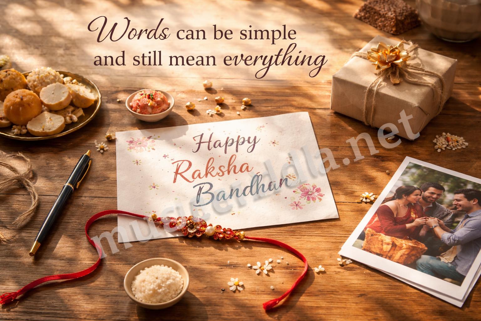 Sibling message card rakhi flatlay