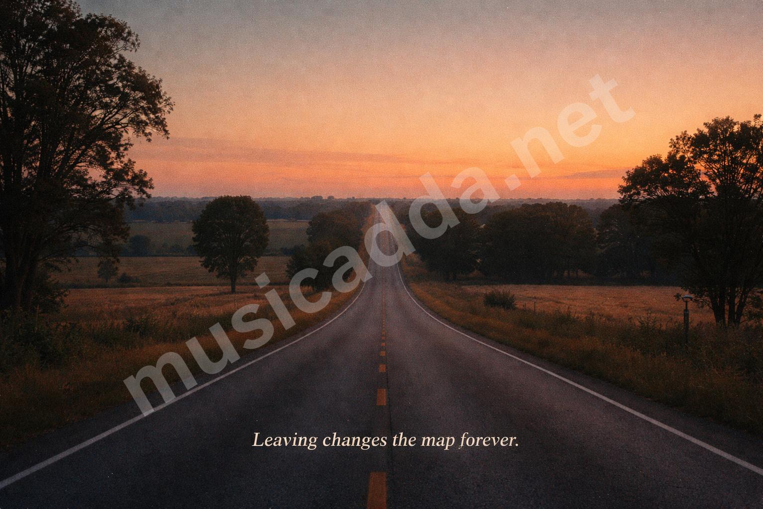 Small town road at dusk nostalgic mood
