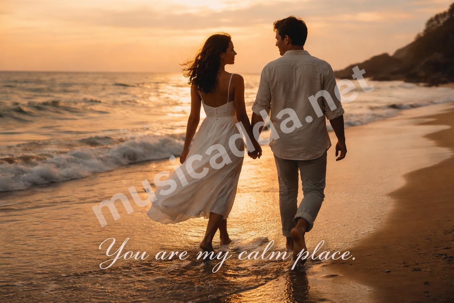 Sunset couple romantic caption