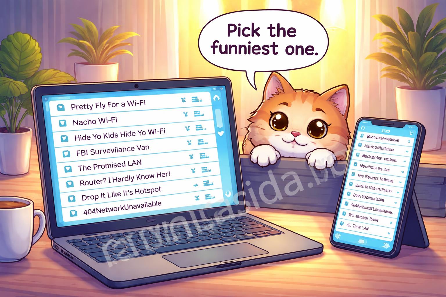 Wifi name screen with funny network list