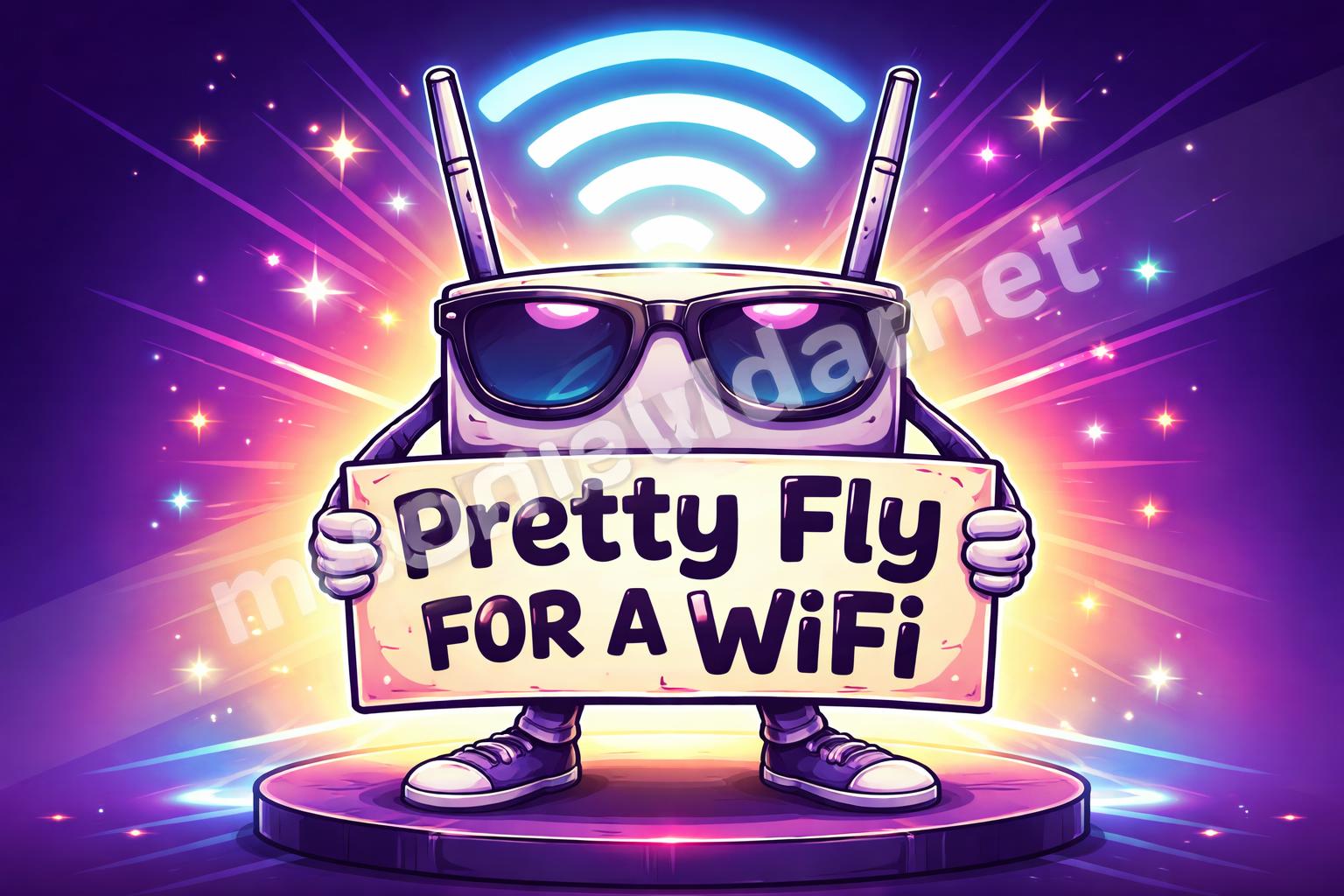 Wifi router with sunglasses pun poster
