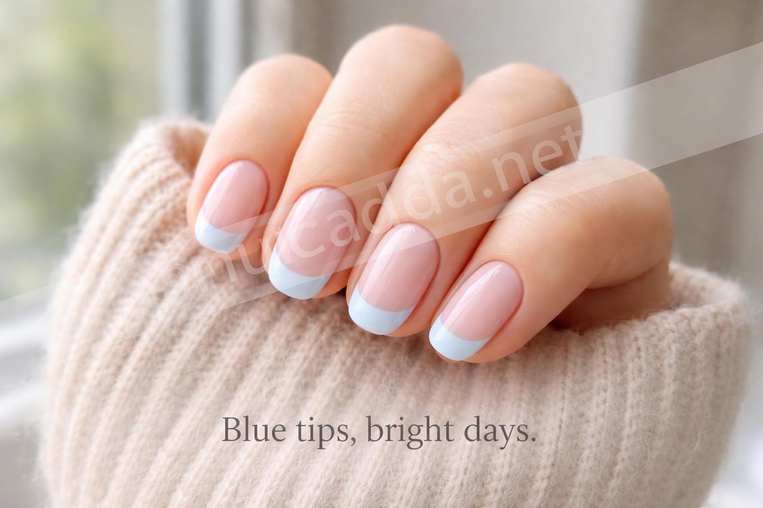 Baby blue teen nails french tips