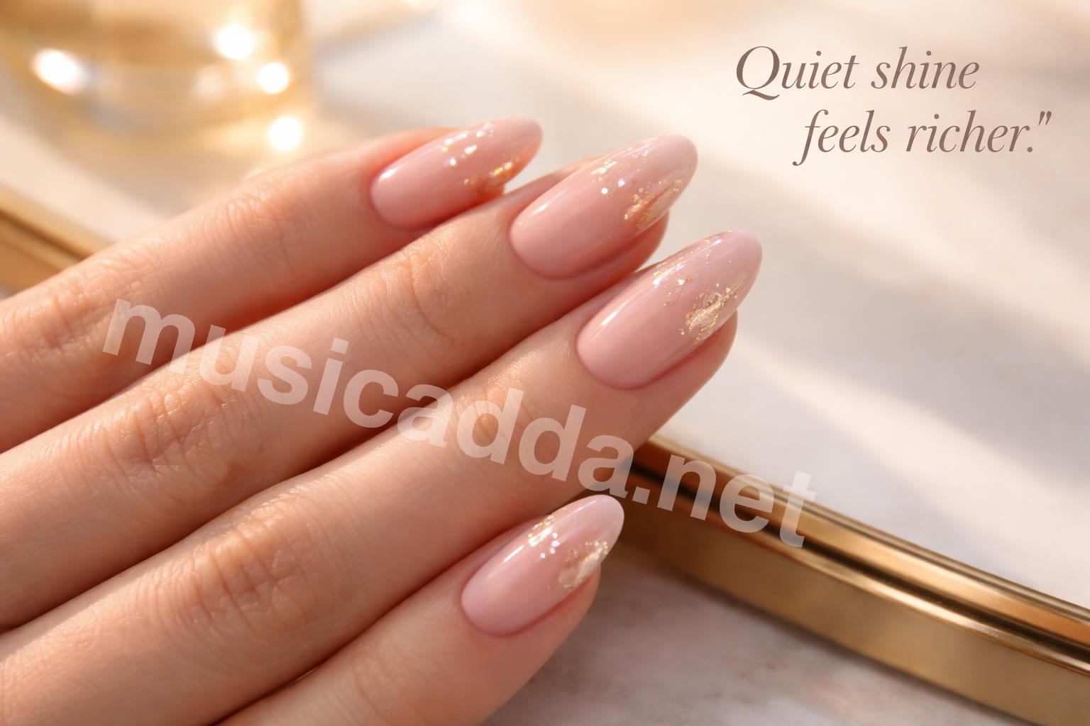 Blush nails with gold foil detail