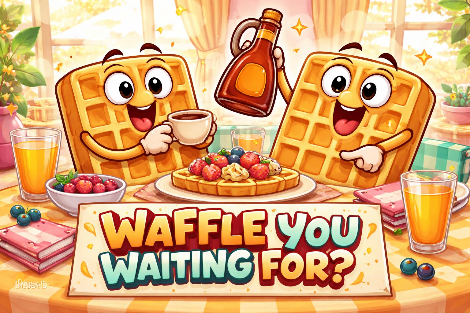 Brunch waffle puns table scene
