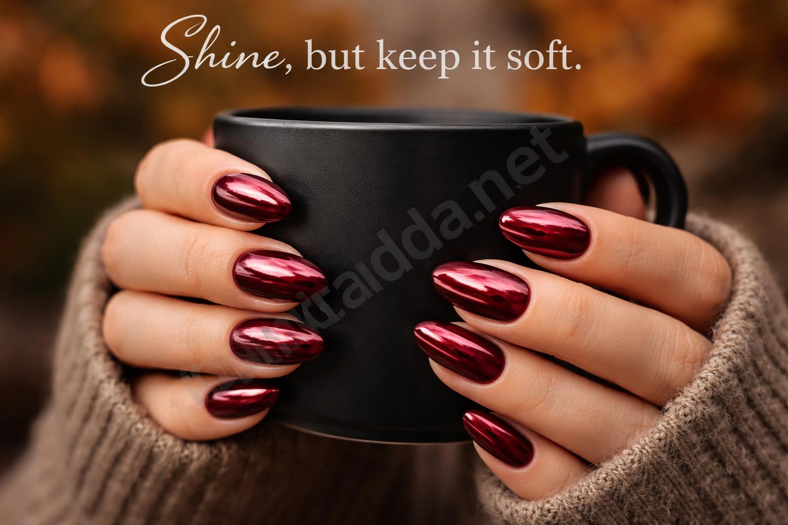 Burgundy chrome fall manicure