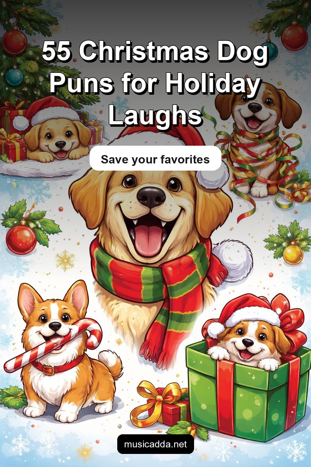 Pinterest image for 55 Christmas Dog Puns for a Pawsome Holiday