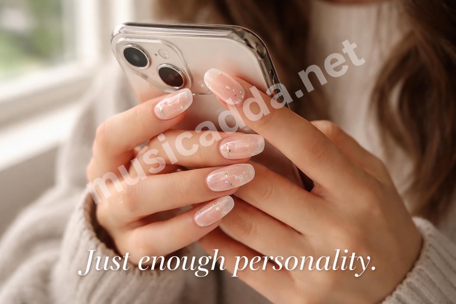 Clear glossy press on nails with simple art