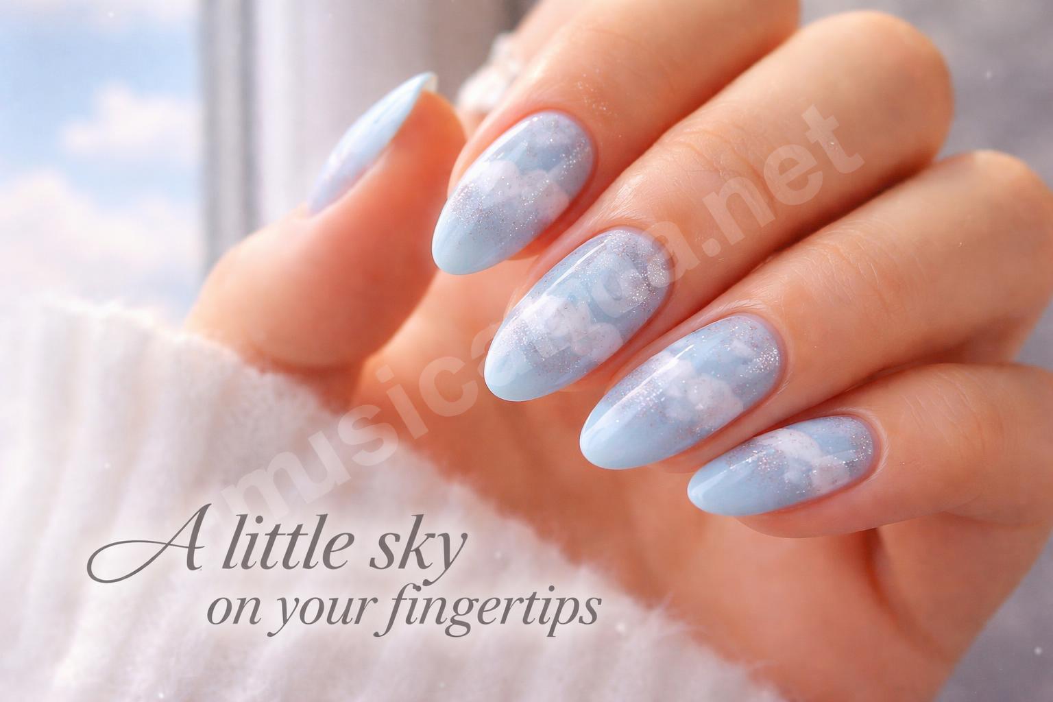 Cloudy pastel sky nail art