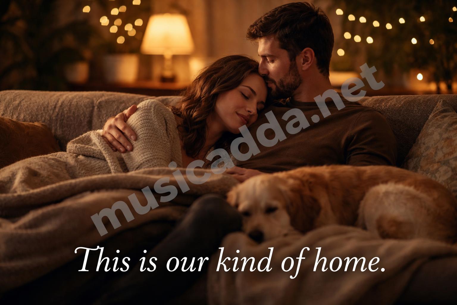 Couple and pet cozy night lifestyle
