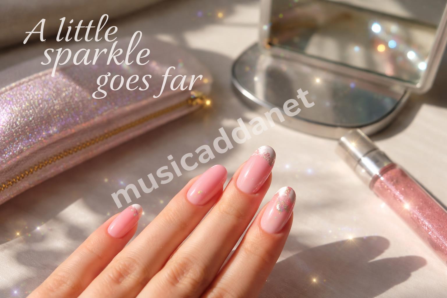 Cute teen acrylic nails sparkle tabletop