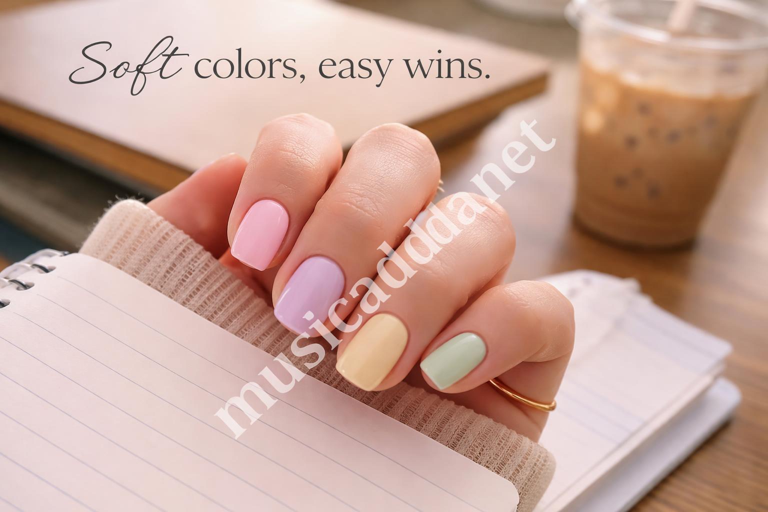 Cute teen nails soft pastel short square