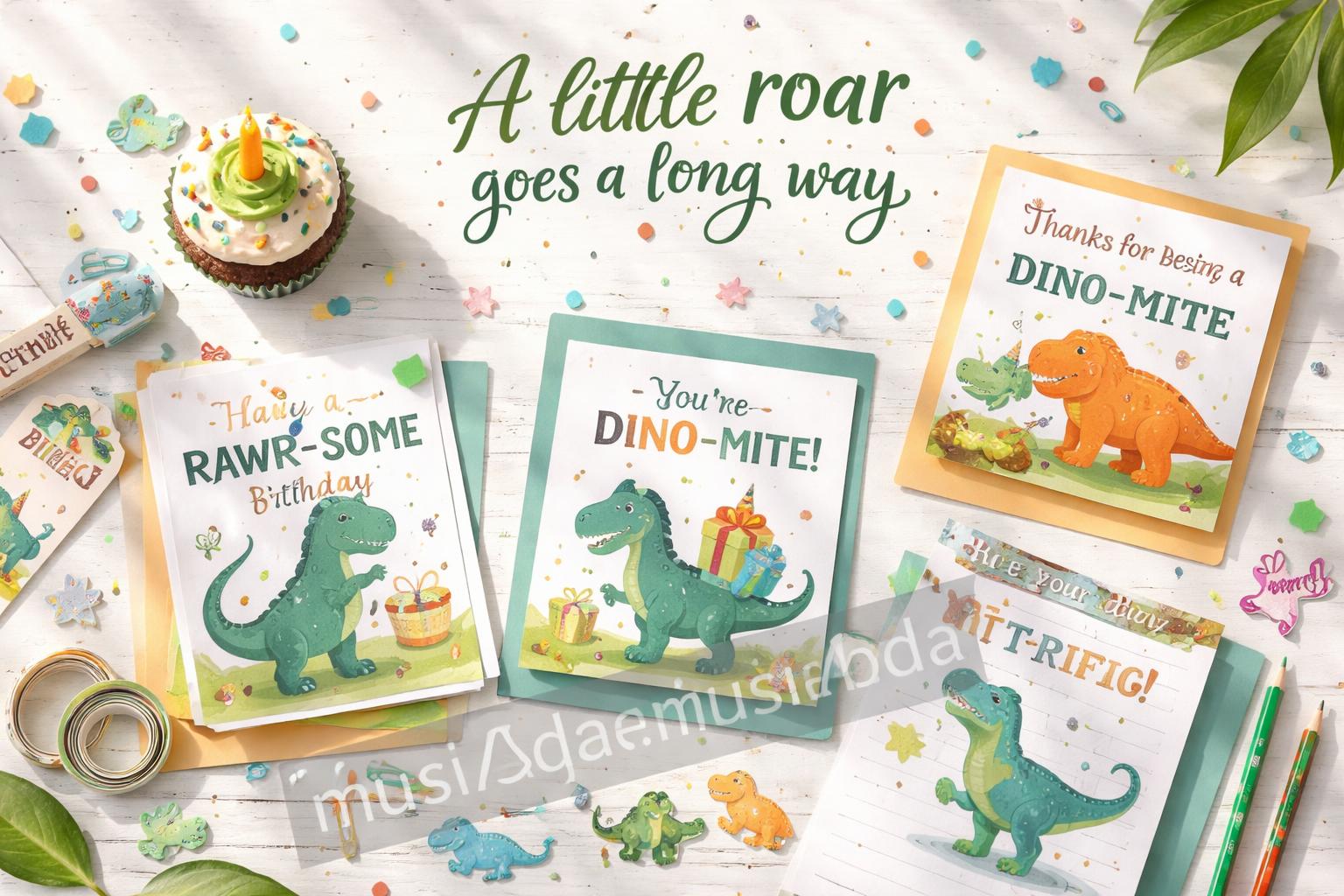 Dinosaur party cards and funny captions scene