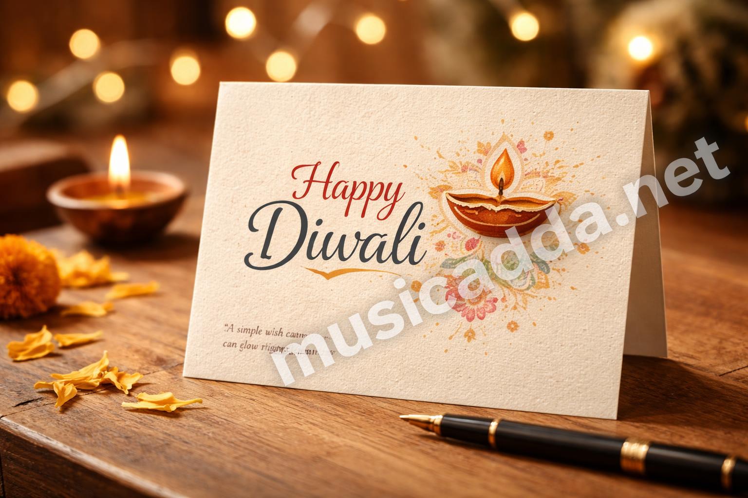 Diwali greeting card with gold lights