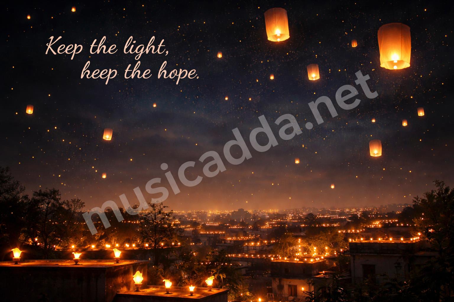 Diwali night sky lamps and sparkle