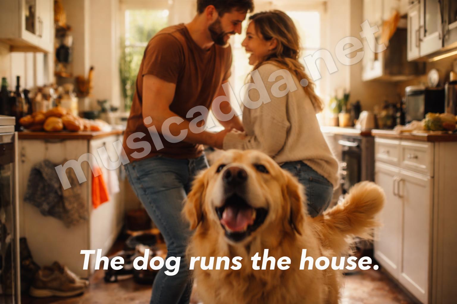 Dog between couple funny lifestyle shot