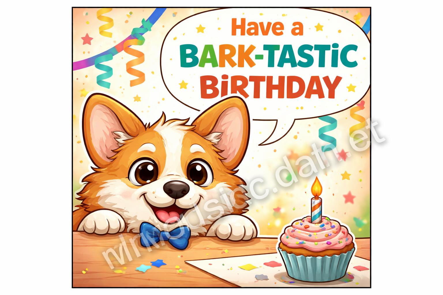 Dog birthday card pun closeup