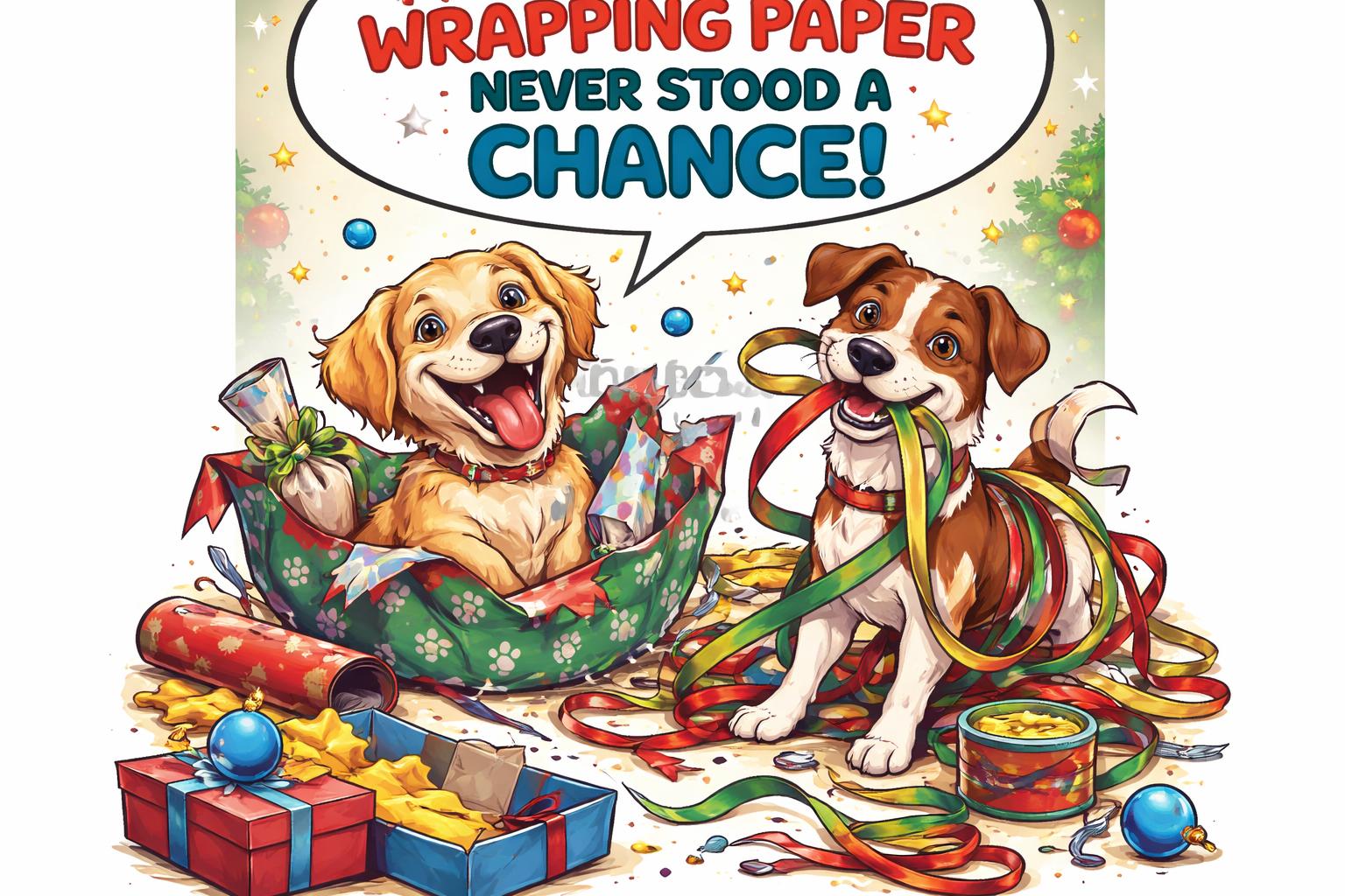 Dog gifting chaos christmas cartoon