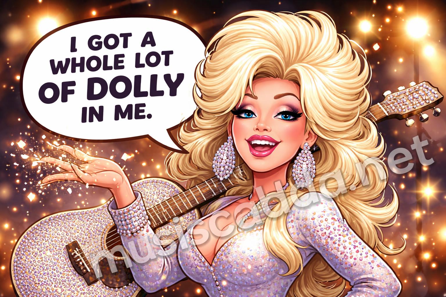Dolly parton stage sparkle cartoon
